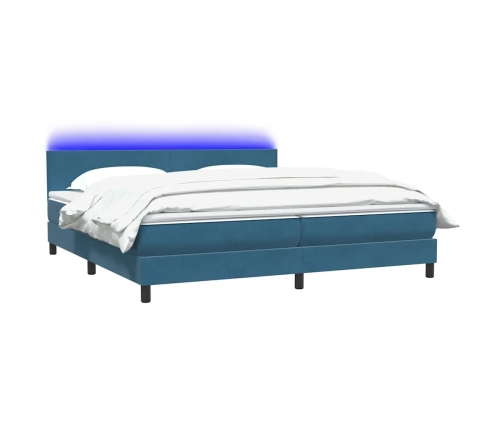 Cama box spring con colchón terciopelo azul oscuro 200x210 cm