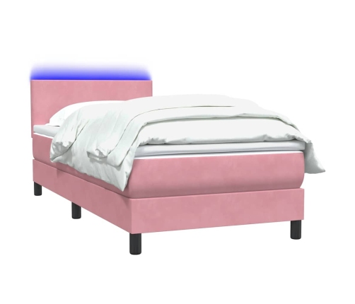 Cama box spring con colchón terciopelo rosa 80x220 cm