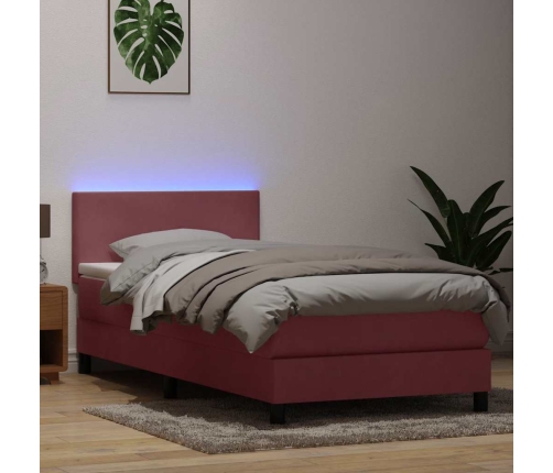 Cama box spring con colchón terciopelo rosa 80x220 cm