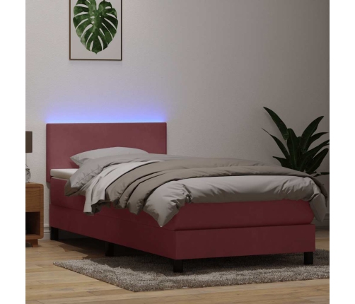 Cama box spring con colchón terciopelo rosa 90x220 cm