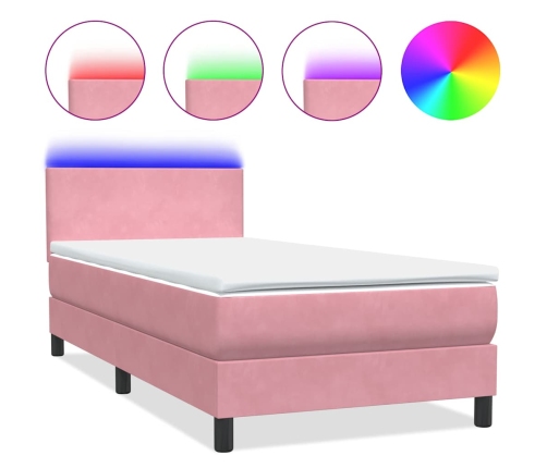 Cama box spring con colchón terciopelo rosa 100x220 cm