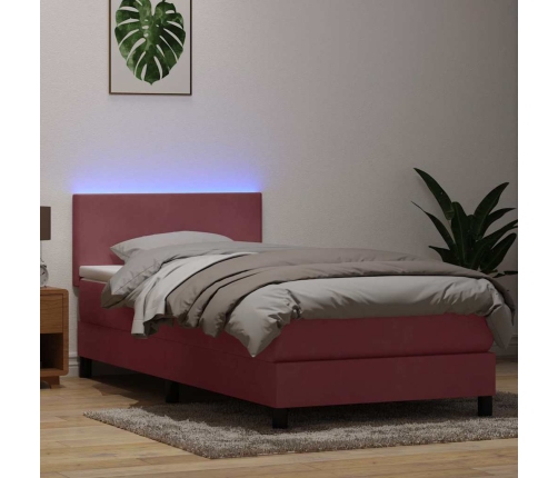 Cama box spring con colchón terciopelo rosa 100x220 cm