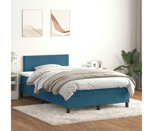 Cama box spring con colchón terciopelo azul oscuro 120x220 cm