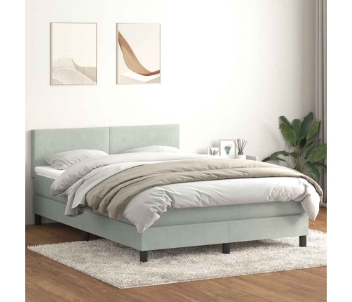 Cama box spring con colchón terciopelo gris claro 140x220 cm