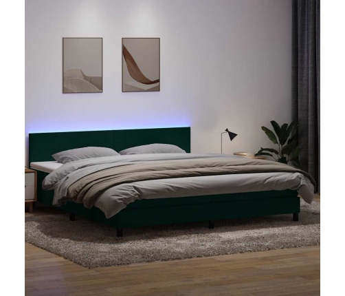 Cama box spring con colchón terciopelo verde oscuro 180x220 cm