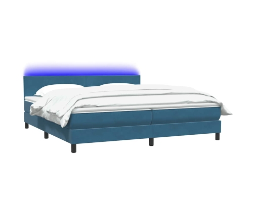 Cama box spring con colchón terciopelo azul oscuro 180x220 cm