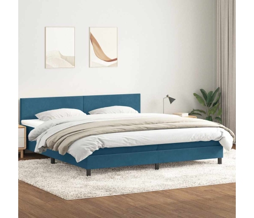 Cama box spring con colchón terciopelo azul oscuro 180x220 cm