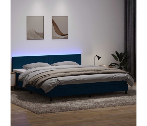 Cama box spring con colchón terciopelo azul oscuro 180x220 cm