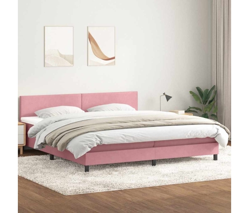 Cama box spring con colchón terciopelo rosa 180x220 cm