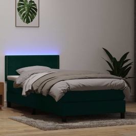 Cama box spring con colchón terciopelo verde oscuro 80x210 cm