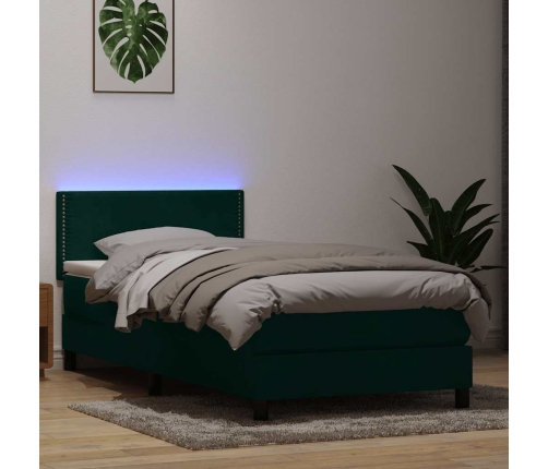 Cama box spring con colchón terciopelo verde oscuro 80x210 cm