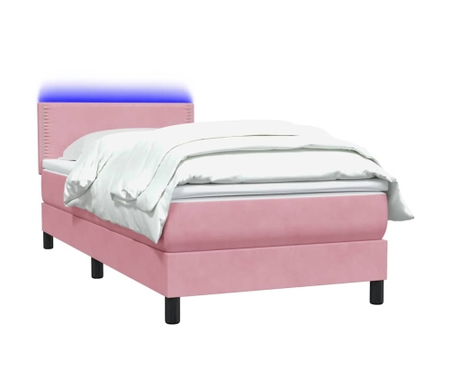 Cama box spring con colchón terciopelo rosa 80x210 cm