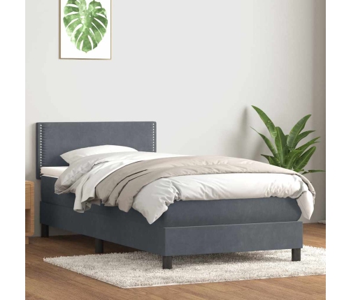 Cama box spring con colchón terciopelo gris oscuro 90x210 cm