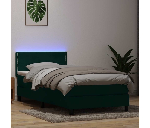 Cama box spring con colchón terciopelo verde oscuro 90x210 cm