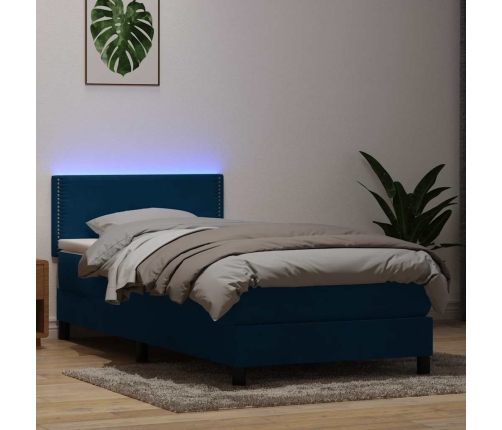 Cama box spring con colchón terciopelo azul oscuro 90x210 cm