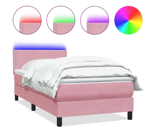 Cama box spring con colchón terciopelo rosa 90x210 cm