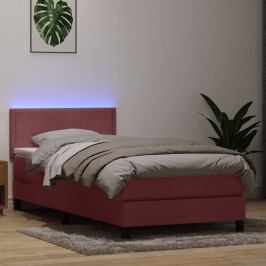 Cama box spring con colchón terciopelo rosa 90x210 cm