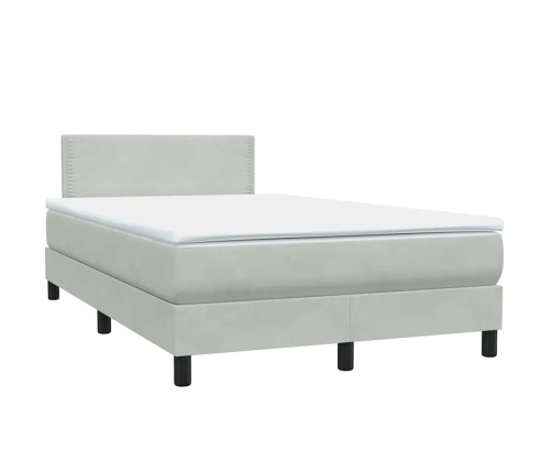 Cama box spring con colchón terciopelo gris claro 120x210 cm