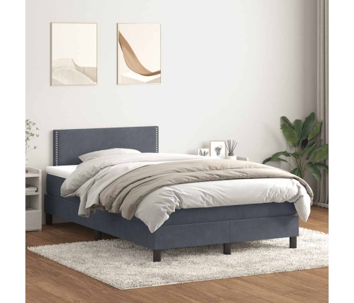 Cama box spring con colchón terciopelo gris oscuro 120x210 cm