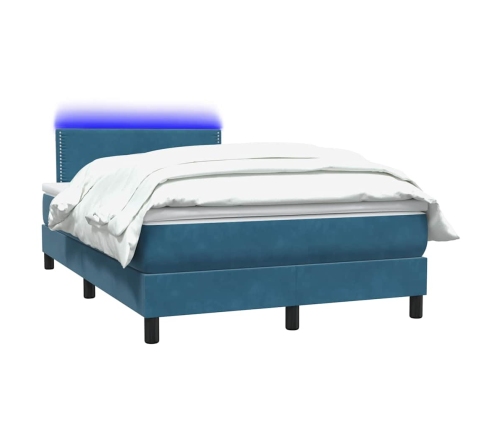 Cama box spring con colchón terciopelo azul oscuro 120x210 cm