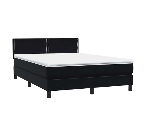 Cama box spring con colchón terciopelo negro 140x210 cm