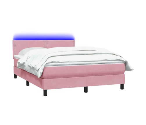 Cama box spring con colchón terciopelo rosa 140x210 cm