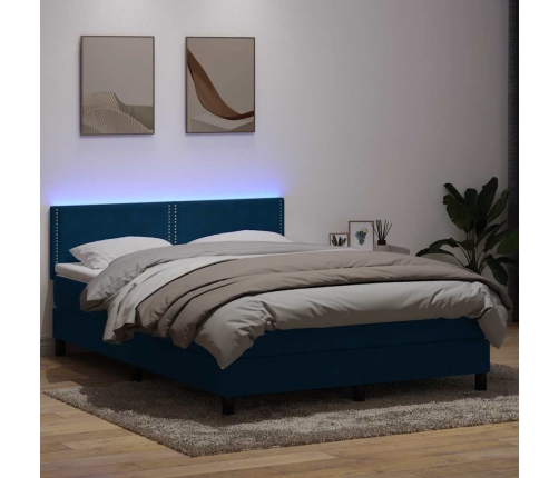 Cama box spring con colchón terciopelo azul oscuro 160x210 cm