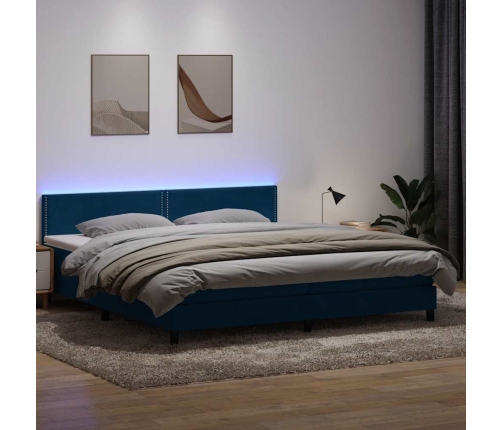 Cama box spring con colchón terciopelo azul oscuro 180x210 cm