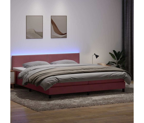 Cama box spring con colchón terciopelo rosa 180x210 cm