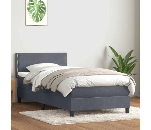 Cama box spring con colchón terciopelo gris oscuro 80x220 cm