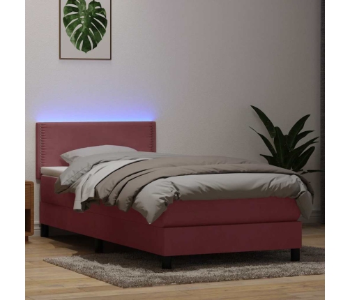 Cama box spring con colchón terciopelo rosa 80x220 cm