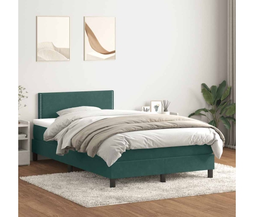 Cama box spring con colchón terciopelo verde oscuro 120x220 cm