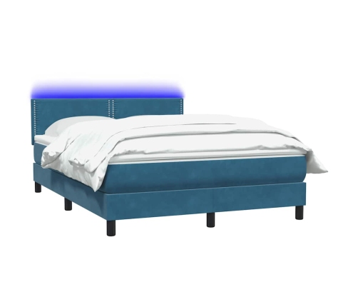 Cama box spring con colchón terciopelo azul oscuro 140x220 cm