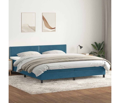 Cama box spring con colchón terciopelo azul oscuro 180x220 cm