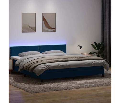 Cama box spring con colchón terciopelo azul oscuro 180x220 cm