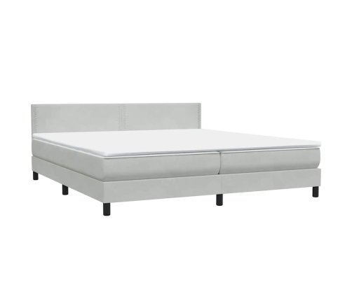 Cama box spring con colchón terciopelo gris claro 200x220 cm