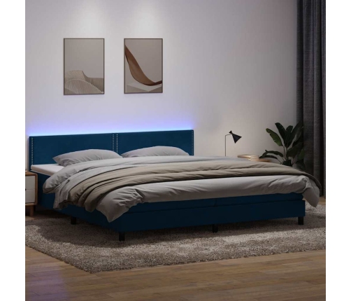 Cama box spring con colchón terciopelo azul oscuro 200x220 cm