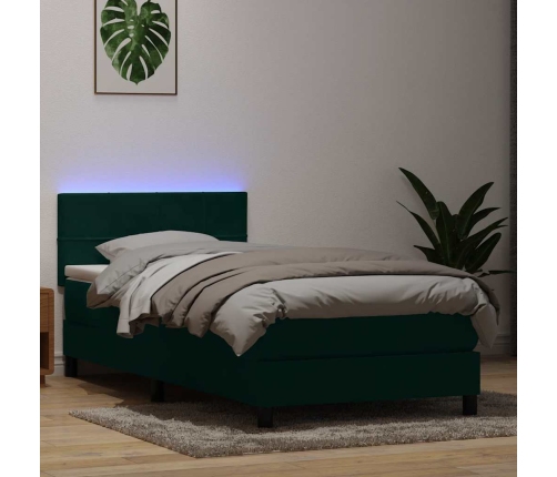 Cama box spring con colchón terciopelo verde oscuro 80x210 cm