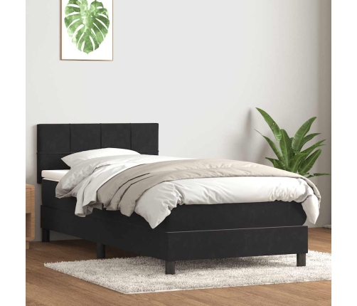 Cama box spring con colchón cuero sintético negro 90x210 cm