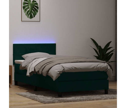 Cama box spring con colchón terciopelo verde oscuro 90x210 cm