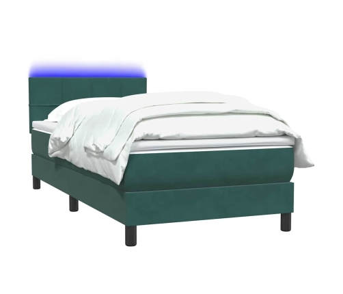 Cama box spring con colchón terciopelo verde oscuro 100x210 cm