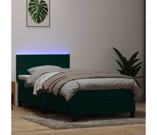 Cama box spring con colchón terciopelo verde oscuro 100x210 cm