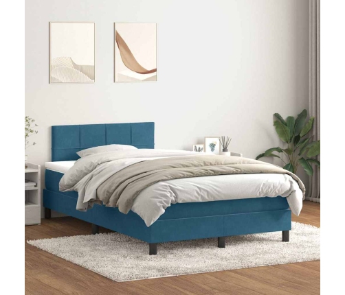 Cama box spring con colchón terciopelo azul oscuro 120x210 cm