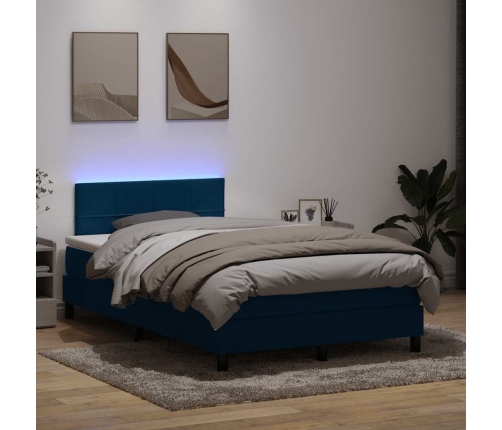 Cama box spring con colchón terciopelo azul oscuro 120x210 cm