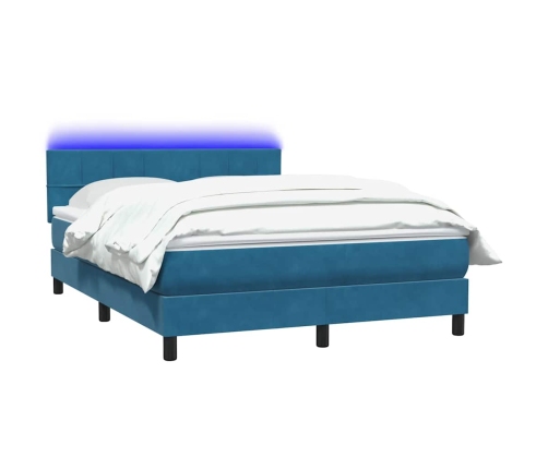 Cama box spring con colchón terciopelo azul oscuro 140x210 cm