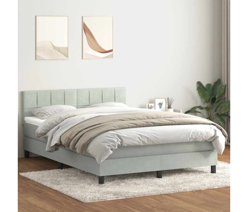 Cama box spring con colchón terciopelo gris claro 160x210 cm