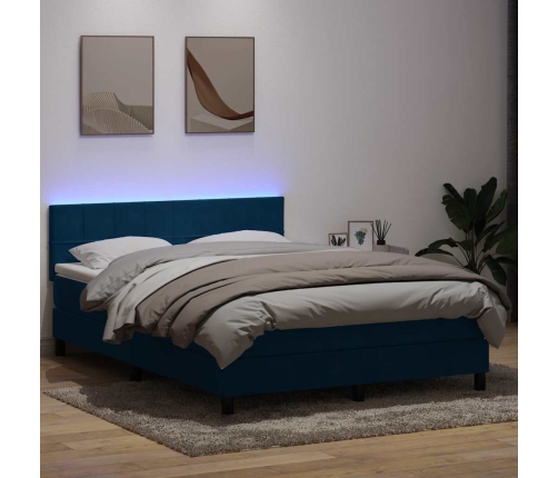 Cama box spring con colchón terciopelo azul oscuro 160x210 cm