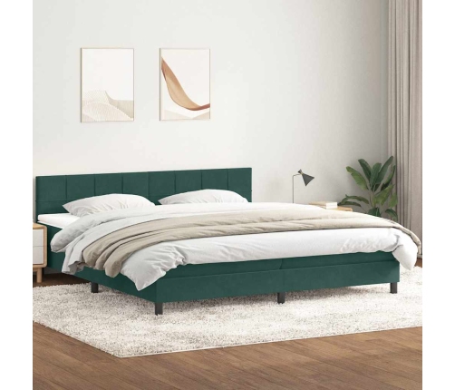 Cama box spring con colchón terciopelo verde oscuro 200x210 cm