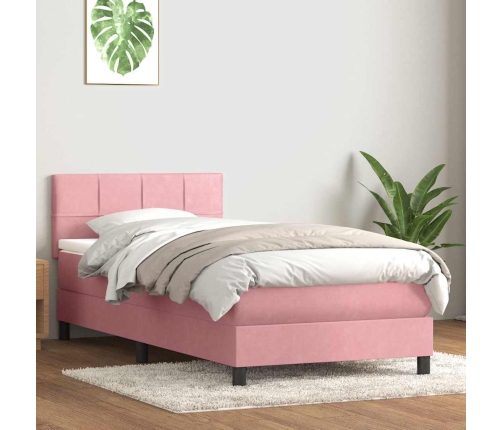 Cama box spring con colchón terciopelo rosa 90x220 cm