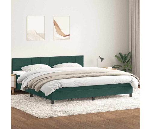 Cama box spring con colchón terciopelo verde oscuro 200x220 cm